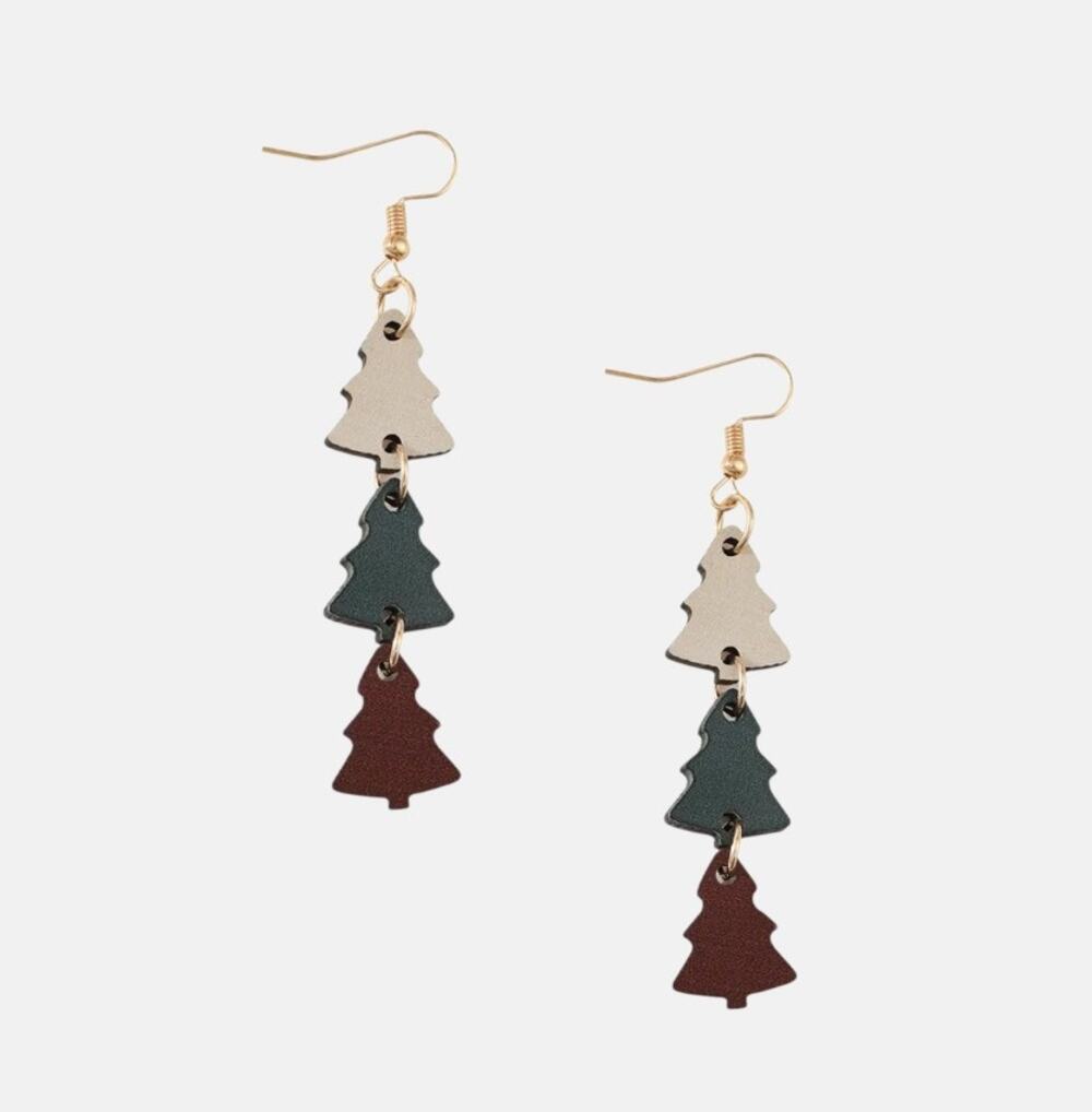Multicolor Christmas Tree Wood Drop Earrings
